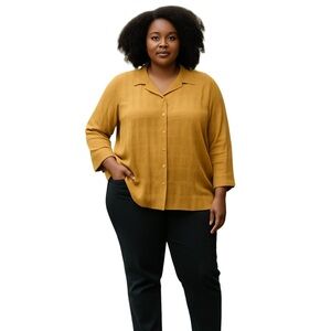 Apparenza Brown Tan 3/4 Sleeve Button Down Shirt